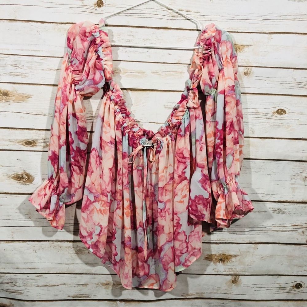 Forever21  floral long sleeve off the shoulder top